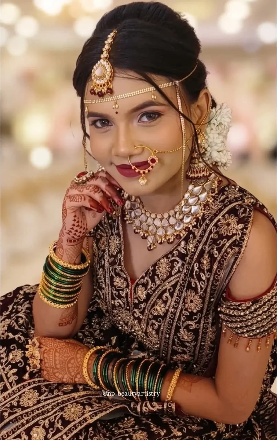 Bride by NP Beauty Artistry — kundan jewellery, maang tikka and a soft luminous base
